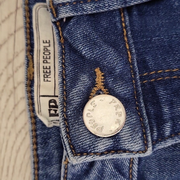 🛍Free People Womens 25 Blue Denim Skinny Raw Hem Medium‎ Wash Casual Stretch - Picture 8 of 9